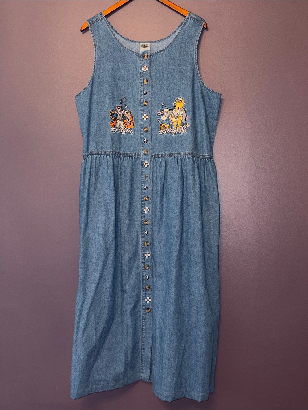 Vintage 90’s Disney Winnie the Pooh Embroidered Denim Dress Size XL